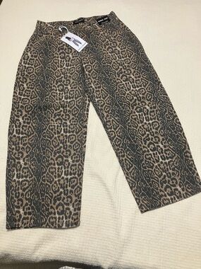 Ashley Mason Leopard Print Barrel Denim Jeans Brown/Black Size NWT 2 sizes avail